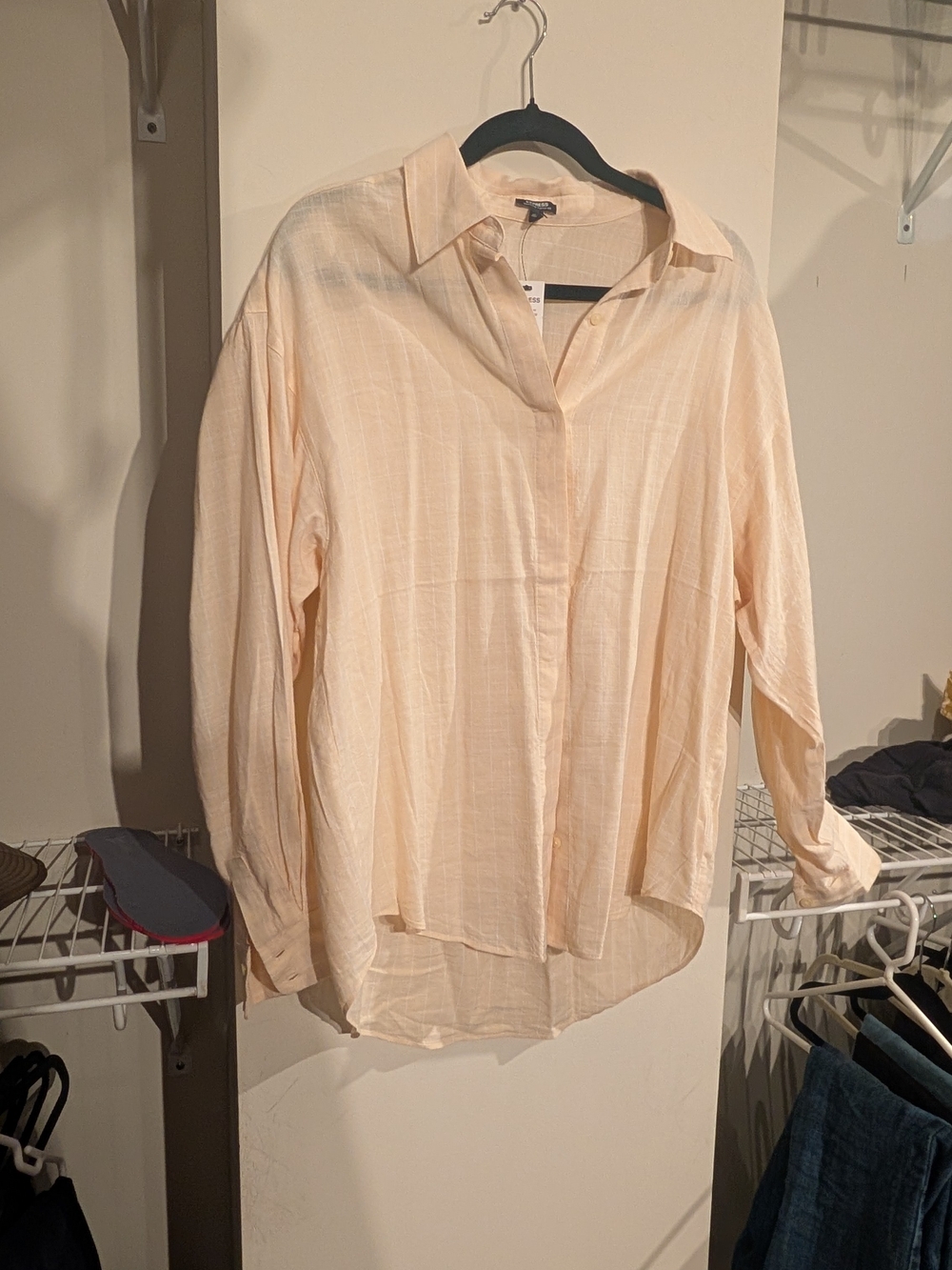 Express Peach-Striped Button Front Shirt